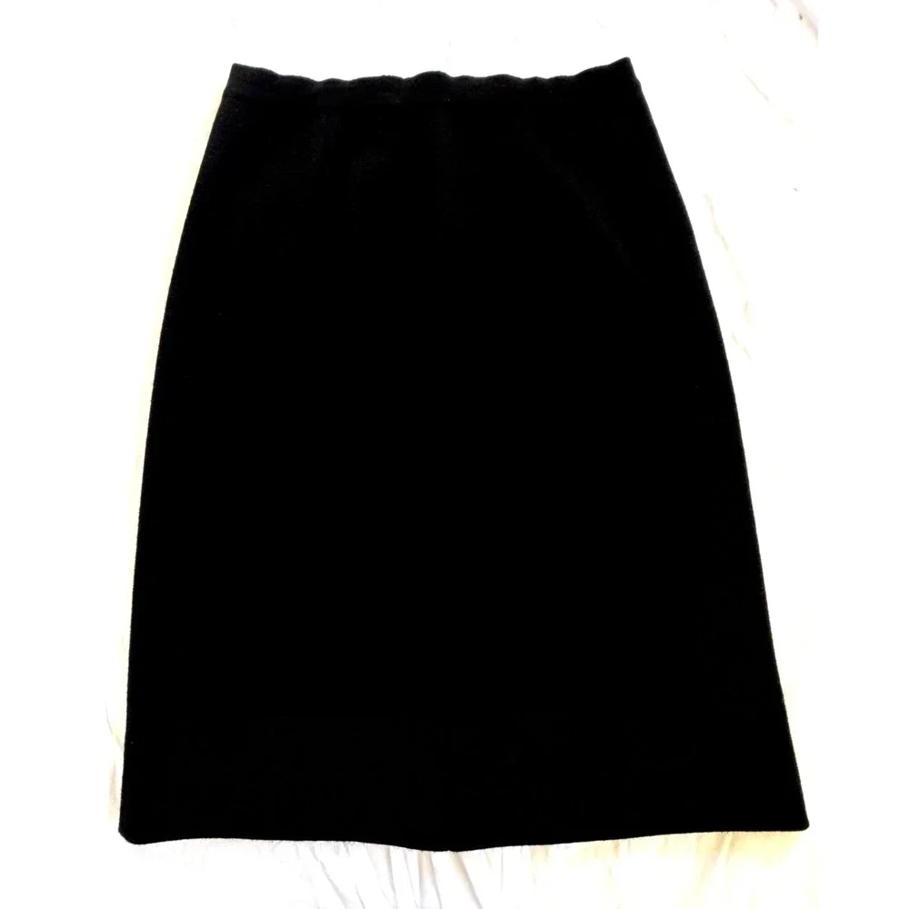 Vintage Palio Wool Skirt Black Knit  Knee Length Zipper Classic Made in Italy M